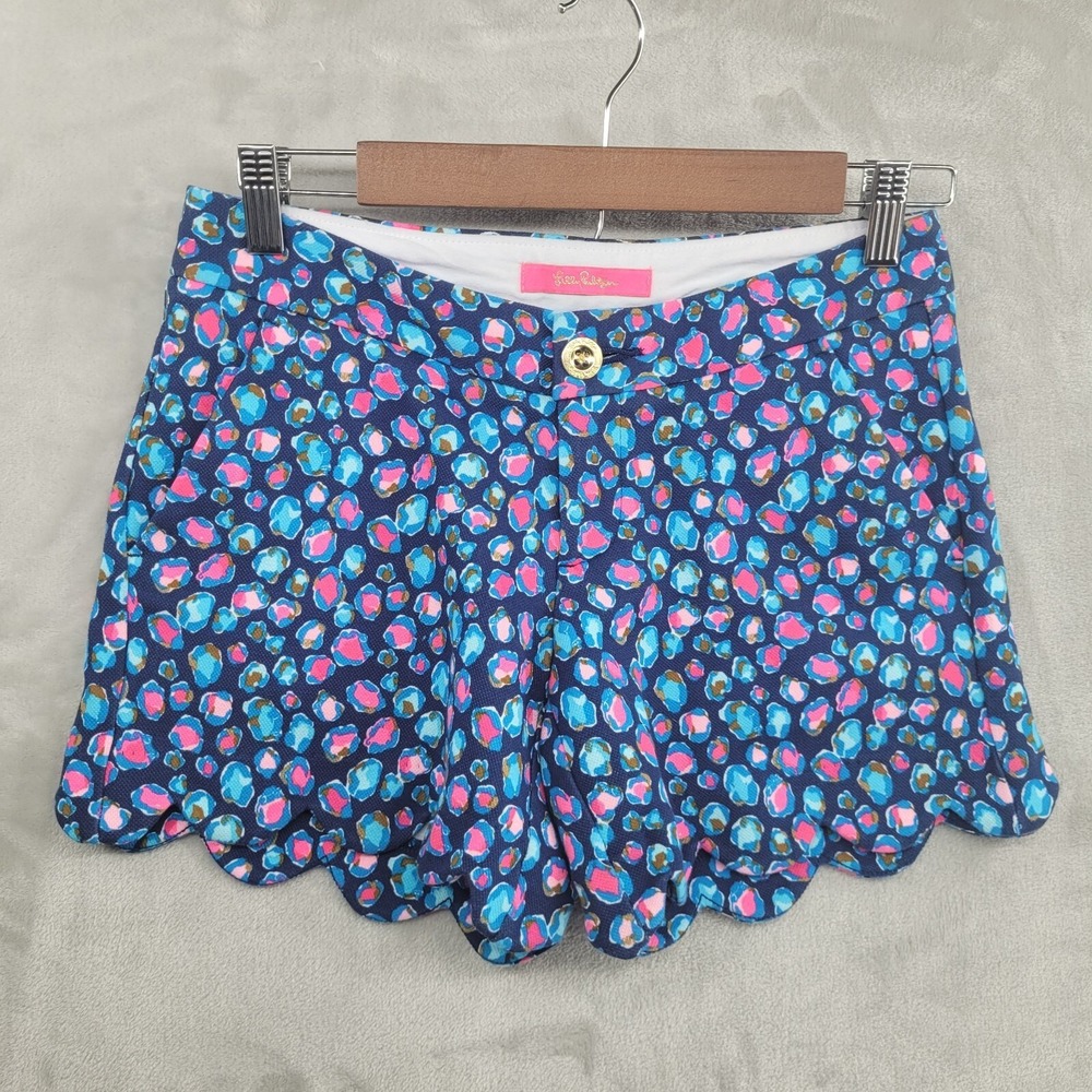 Lilly Pulitzer Size 00 Buttercup Knit Shorts Low Tode Navy Spotted